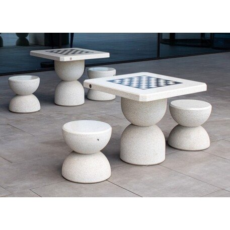 Concrete chess game table with 2 or 4 chairs '80x80xH/70cm / BS-111/112'