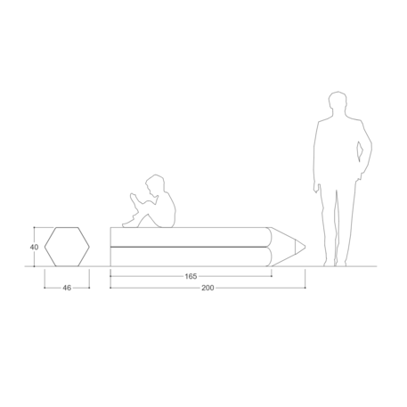 Metalinis suolas be atlošo vaikų žaidimo aikštelėms 'Pencil bench / G557'