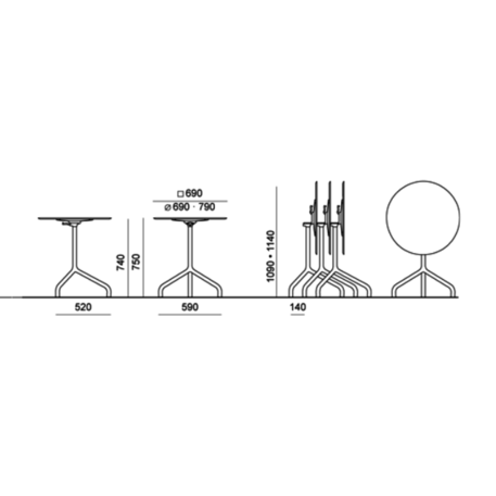 Lauko / Vidaus metalinis apvalus stalas kavinėms, terasoms 'Ribaltino_⌀690mm'