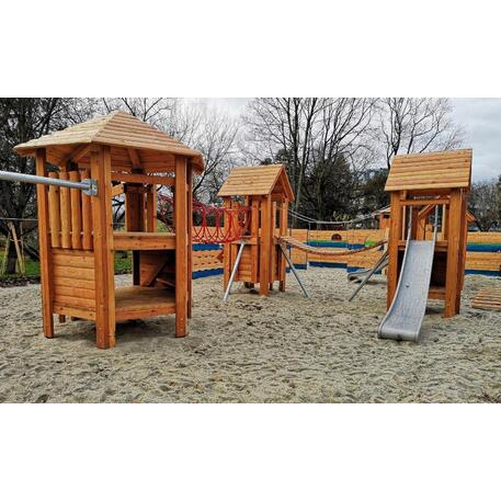 Children's playground element 'L2.30001 _Tower Combination 30, made of larch all elements with steel feet'