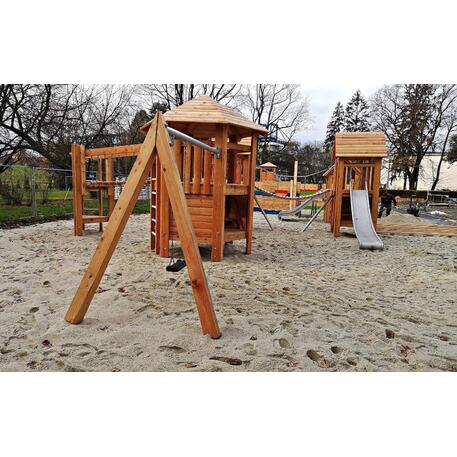 Children's playground element 'L2.30001 _Tower Combination 30, made of larch all elements with steel feet'