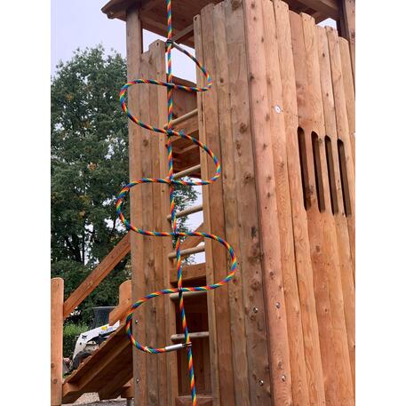 Children's playground element 'L2.30001 _Tower Combination 30, made of larch all elements with steel feet'