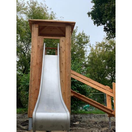 Children's playground element 'L2.30001 _Tower Combination 30, made of larch all elements with steel feet'