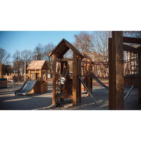 Children's playground element 'L2.30001 _Tower Combination 30, made of larch all elements with steel feet'