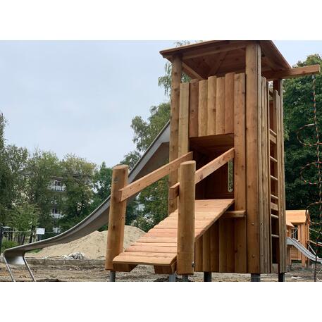 Children's playground element 'L2.30001 _Tower Combination 30, made of larch all elements with steel feet'