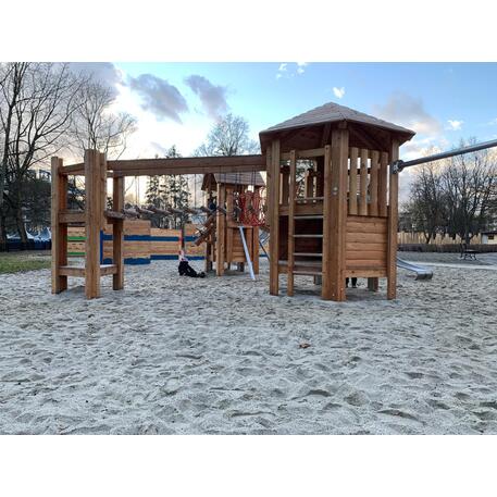 Children's playground element 'L2.30001 _Tower Combination 30, made of larch all elements with steel feet'