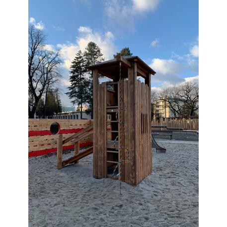 Children's playground element 'L2.30001 _Tower Combination 30, made of larch all elements with steel feet'