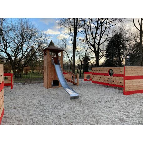 Children's playground element 'L2.30001 _Tower Combination 30, made of larch all elements with steel feet'