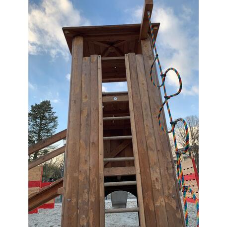 Children's playground element 'L2.30001 _Tower Combination 30, made of larch all elements with steel feet'