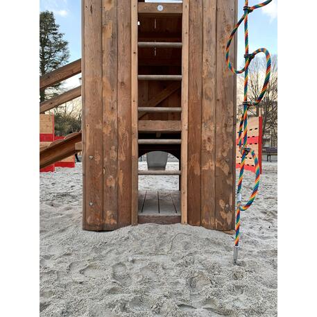 Children's playground element 'L2.30001 _Tower Combination 30, made of larch all elements with steel feet'