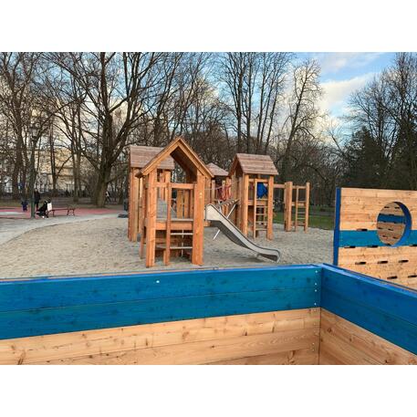 Children's playground element 'L2.30001 _Tower Combination 30, made of larch all elements with steel feet'