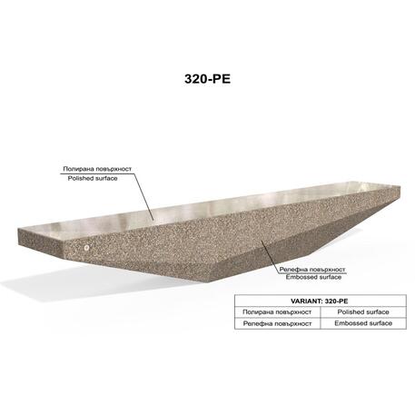 Betoninis suoliukas su natūralaus marmuro ir granito skalda (terrazzo), šlifuotu paviršiumi 'Premium / 330x50x45cm / BS-320'