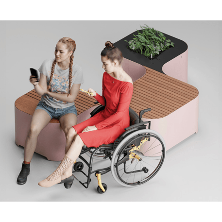 Metalinis suoliukas su vazonu, Okumè mediena 'Okume_608-3M-F'