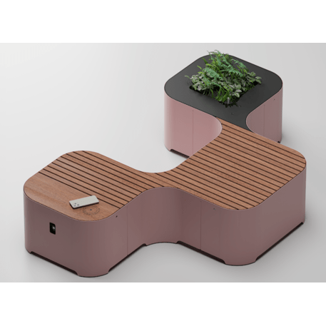 Metalinis suoliukas su vazonu, Okumè mediena 'Okume_608-3M-F'