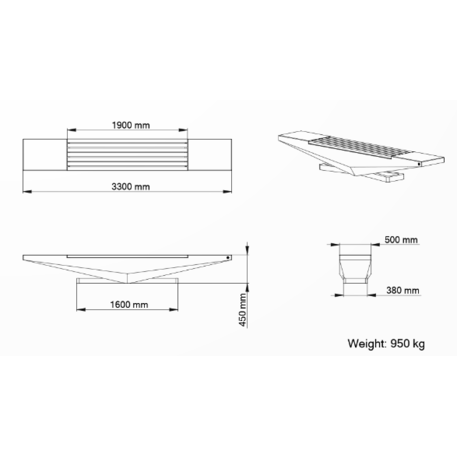 Betoninis suoliukas su natūralaus marmuro ir granito skaldos paviršiumi bei medine sėdima dalimi 'Premium / 330x50xH/45cm / BS-344'