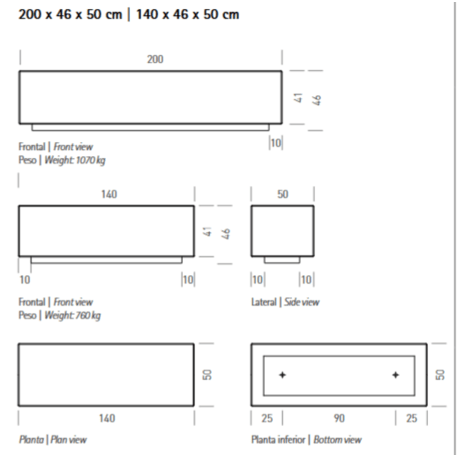 Betoninis modulinis suolas su LED apšvietimu 'Premium / Basic 50 / MDL_ 200cm'