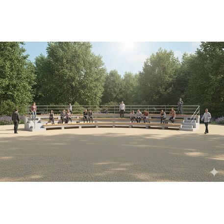 Betoninė tribūna (amfiteatras) iš architektūrinio betono su Iroko mediena 'Premium / STF/28-04-11/MDL'
