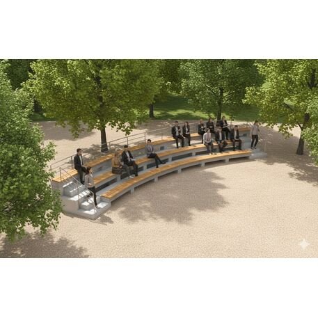 Betoninė tribūna (amfiteatras) iš architektūrinio betono su Iroko mediena 'Premium / STF/28-04-11/MDL'