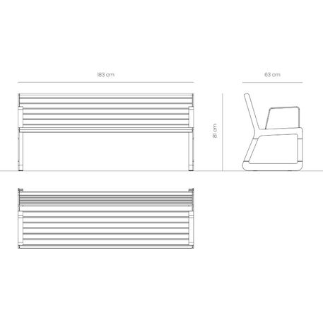 Panchina in metallo con schienale, realizzata in legno di Iroko 'Sido / 001604'