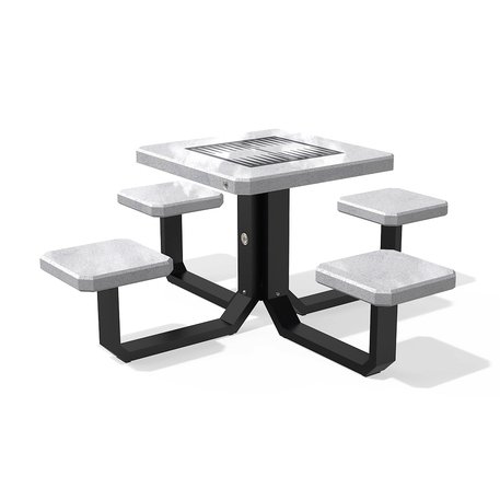 Betoninis šachmatų žaidimo stalas su keturiomis sėdimomis vietomis, šlifuotu terrazzo paviršiumi 'Premium / 190x190xH/75cm / BS-426'