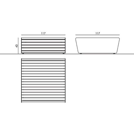 Modulinis metalinis suolas (suoliukas) be atlošo, pagamintas iš Iroko medienos 'Fin Urban design / 012108'