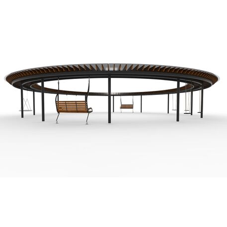 Metalinė pergolė su supynėmis ir suolais iš iroko medienos 'Premium Collection / STF/28-31-09_01/MDL'