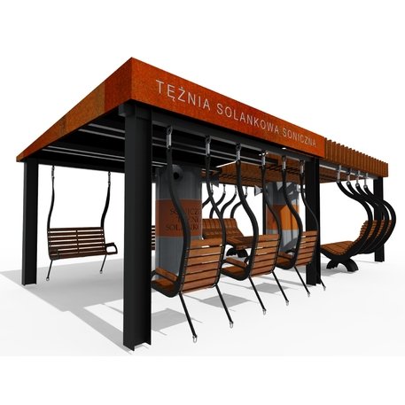 Lauko druskų kambarys (Haloterapija) su pergole, supynėmis ir suolais iš iroko medienos 'Premium Collection / STF/27-41-02_01/MDL'