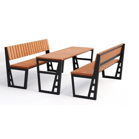 Metal picnic table with benches and wooden seating surfaces 'MBG_154 / Picnic Set Amant II'