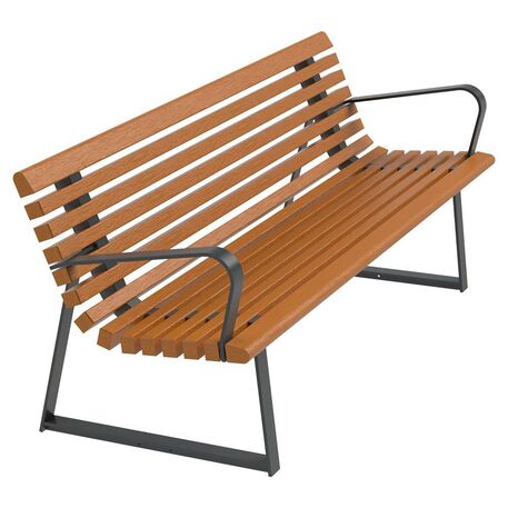 Metal bench with backrest made of Iroko wood 'Urbano 1389/MDL'