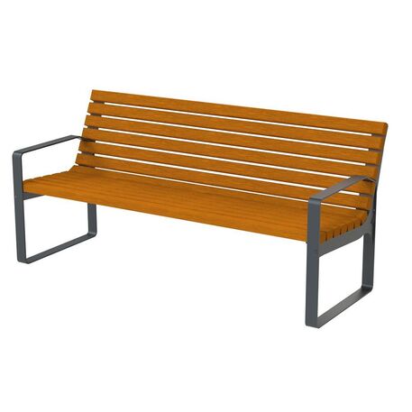 Metal bench with backrest made of Iroko wood 'Urbano 1303/MDL'