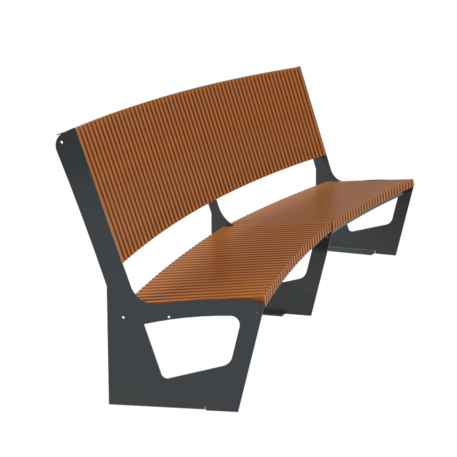 Metal bench with backrest made of Iroko wood 'Urbano 1381/MDL'