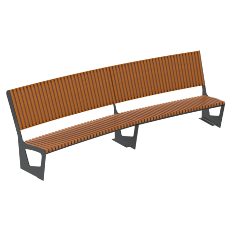 Metal bench with backrest made of Iroko wood 'Urbano 1381/MDL'