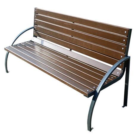 Metal bench with backrest made of Iroko wood 'Urbano 1356/MDL'