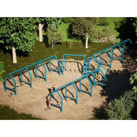 Complessi modulari per parchi giochi per bambini dai 3 ai 12 anni – collezione “Frame / Ninja” MBG-Ninja Frame Y house 02646