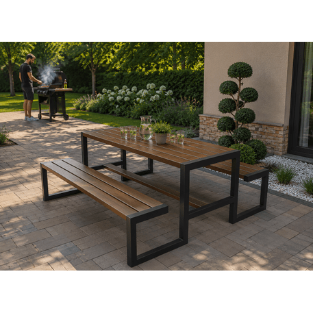 Metall-Picknicktisch mit Bänken und Holzsitzflächen 'Picnic_11D'