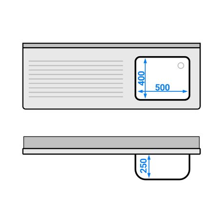 Tavolo in acciaio inox lungo 160cm con lavello (50x40x25cm) e ripiano, profondo 600mm