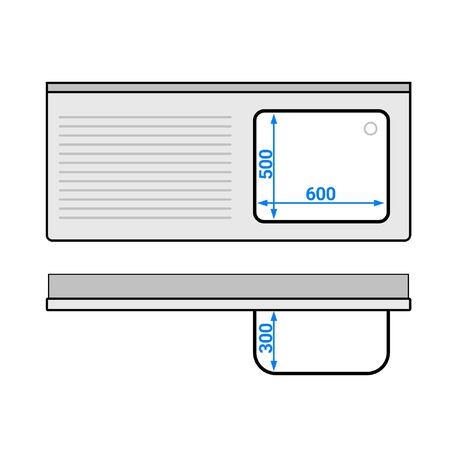 Tavolo in acciaio inox lungo 160cm con lavello (60x50x30cm) e ripiano, profondo 700mm