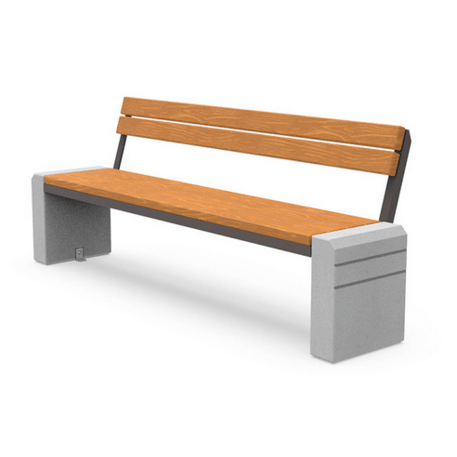 Concrete bench with backrest and wooden seating 'Brno'