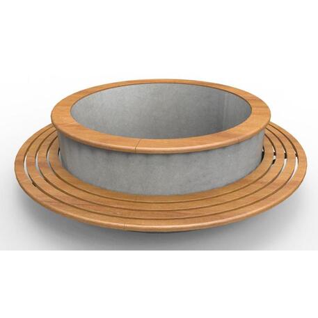 Okrągła betonowa donica z drewnianą ławką z drewna Iroko 'Premium Collection / STF/13-04-43/MDL'