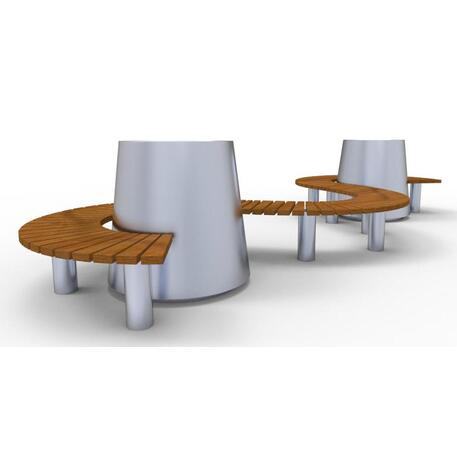 Okrągła metalowa donica z drewnianą ławką z drewna Iroko 'Premium Collection / STF/13-04-41_01/MDL'