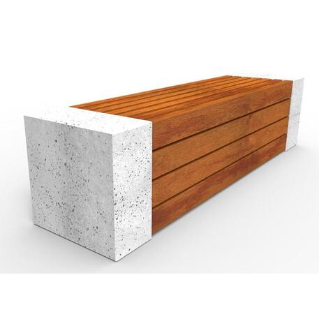Concrete bench without backrest and with Iroko wood seating 'Premium Collection / STF/13-02-35_04/MDL'