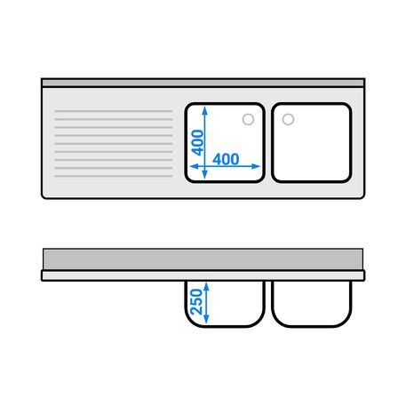 Edelstahltisch 160cm lang mit Spülbecken 2tlg. (40x40x25cm) und ein Regal 600mm tief