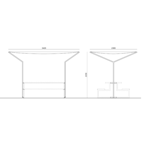 Metal bench and table with umbrella 'VENTIQUATTRORE.H24/Miami'