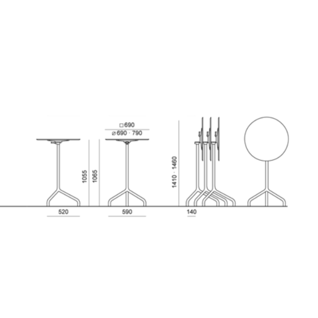 Metalowy okrągły stół do kawiarni, tarasów 'Ribaltino_⌀690mm'