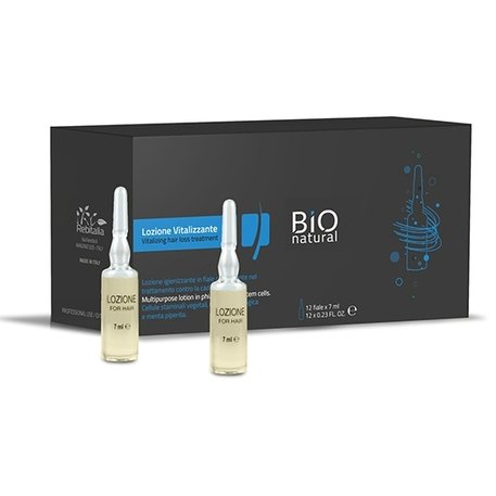 ‘Rebitalia’ Bio Natural Anti-aging Vitalizzante Serum in phials Hair-loss, Losjonas prieš plaukų slinkimą su Serenojinių palmių vaisių, kavos, pipirinių mėtų, alavijų lapų ekstraktais ir aliejais, 12x7ml