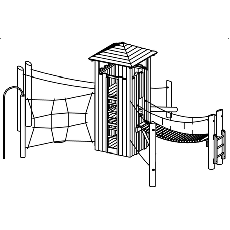 Kinderspielplatzelement 'L2.33001_Tower Combination 33 made of larch with steel feet'