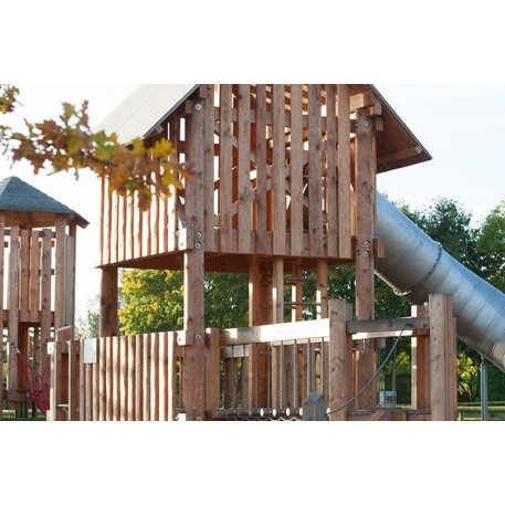 Children's playground element 'L3.30000 _Platform Tower h=2.00/4.00m larch with steel feet'