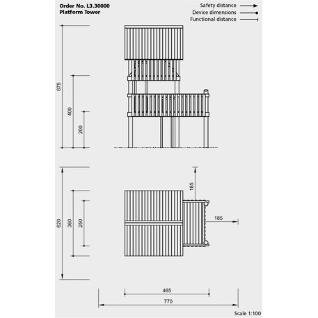 Элемент детской площадки 'L3.30000 _Platform Tower h=2.00/4.00m larch with steel feet'