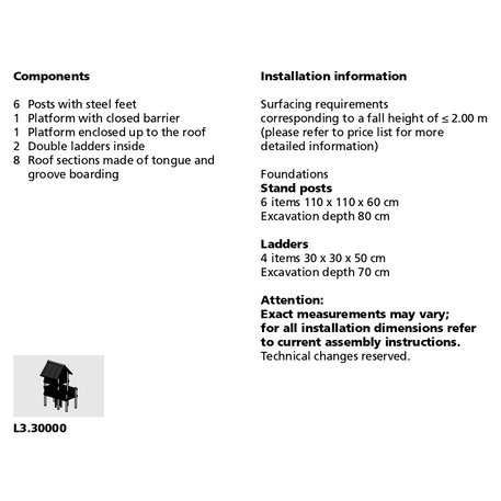 Bērnu rotaļu laukuma elements 'L3.30000 _Platform Tower h=2.00/4.00m larch with steel feet'