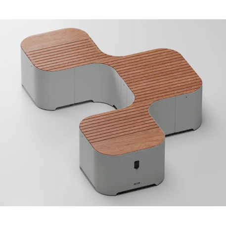 Modulare intelligente Stadtbank mit USB, WiFi und Okoumé-Holz 'Pinch_608-3M'